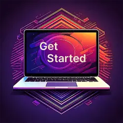 vector image of a laptop with the wording get started displayed